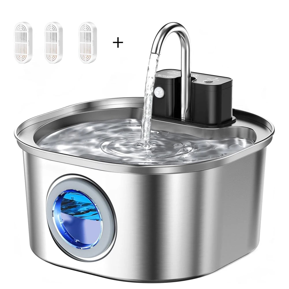 Fuente de agua para gatos con Sensor de recarga inalámbrico de acero inoxidable de 3L, bebedero automático para gatos, bebedero para perros, tazón dispensador para mascotas