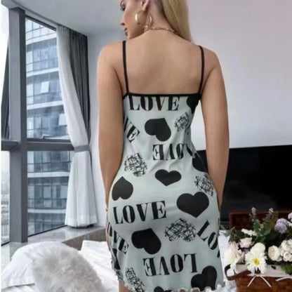Camisón Sexy con tirantes finos y cuello en V para mujer, camisón holgado de algodón para verano, vestido para dormir con estampado bonito para mujer, ropa de dormir ligera