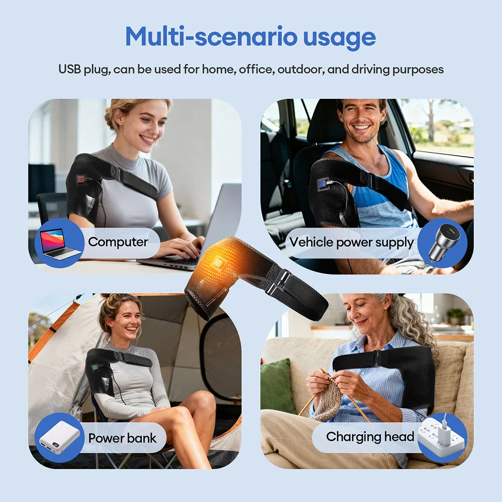Cinturón de soporte de hombro con calefacción, masajeador eléctrico de hombro con ajuste de temperatura de 3 engranajes, soporte de Fitness para mantener el calor