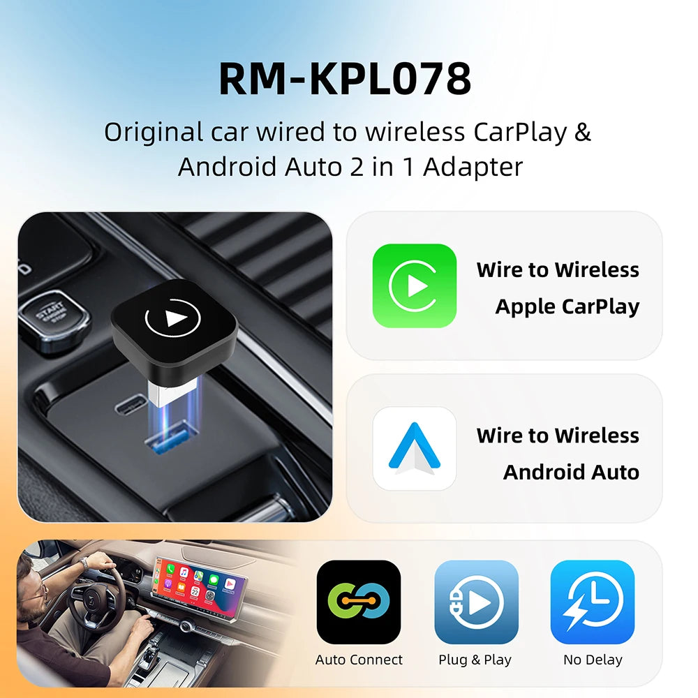 Dongle inalámbrico CarPlay 2 en 1, adaptador inalámbrico para Android Auto, caja inteligente AI, sistemas inteligentes para coche con CarPlay con cable