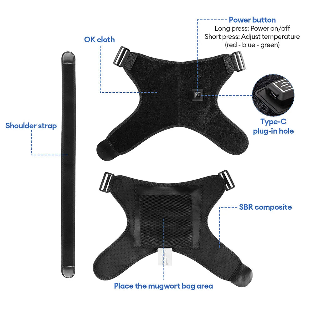 Cinturón de soporte de hombro con calefacción, masajeador eléctrico de hombro con ajuste de temperatura de 3 engranajes, soporte de Fitness para mantener el calor