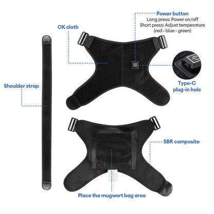 Cinturón de soporte de hombro con calefacción, masajeador eléctrico de hombro con ajuste de temperatura de 3 engranajes, soporte de Fitness para mantener el calor