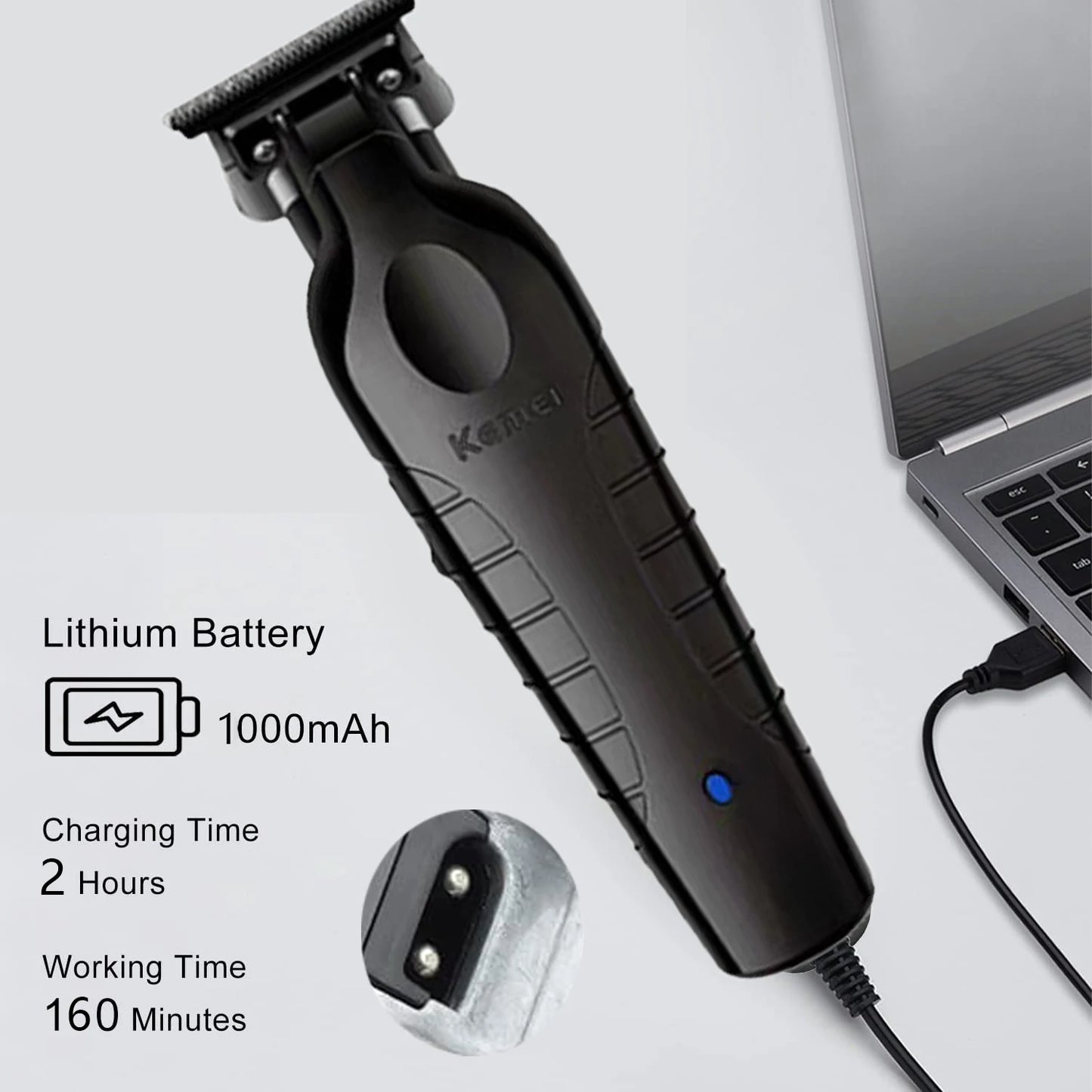 Cortadora de Pelo Profesional Kemei KM-2299, Cortadora de Pelo Eléctrica de 1200 mAh, Recargable por USB, Máquina para Cortar el Cabello