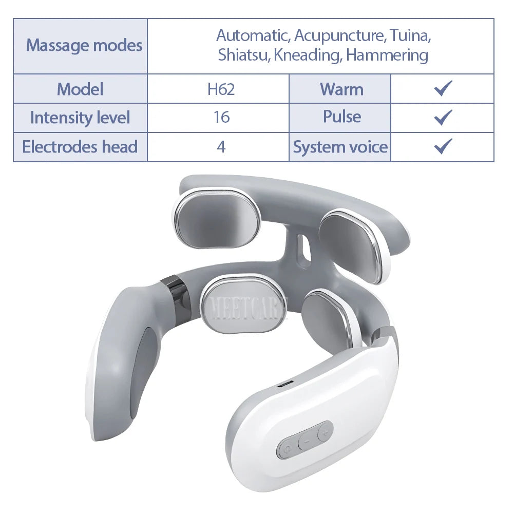 Masajeador Eléctrico Inteligente TENS para Espalda y Cuello, 4 Modos, Masajeador Cervical y de Hombros, Herramienta de Cuidado de la Salud con Pulsaciones Musculares