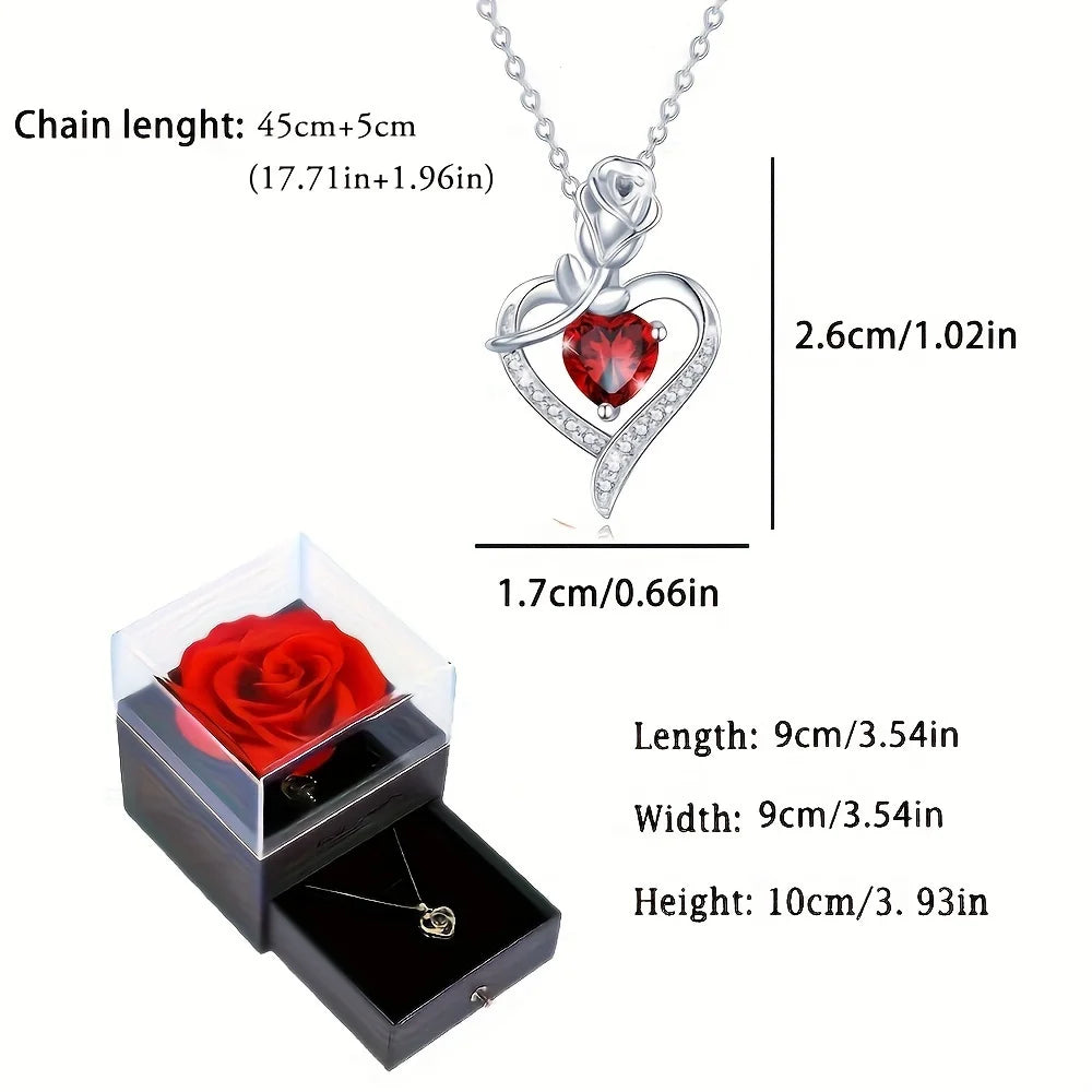 Collar de corazón de circón rojo de lujo con caja de regalo rosa para novia, cumpleaños, Navidad, regalo de San Valentín, accesorios románticos 2023