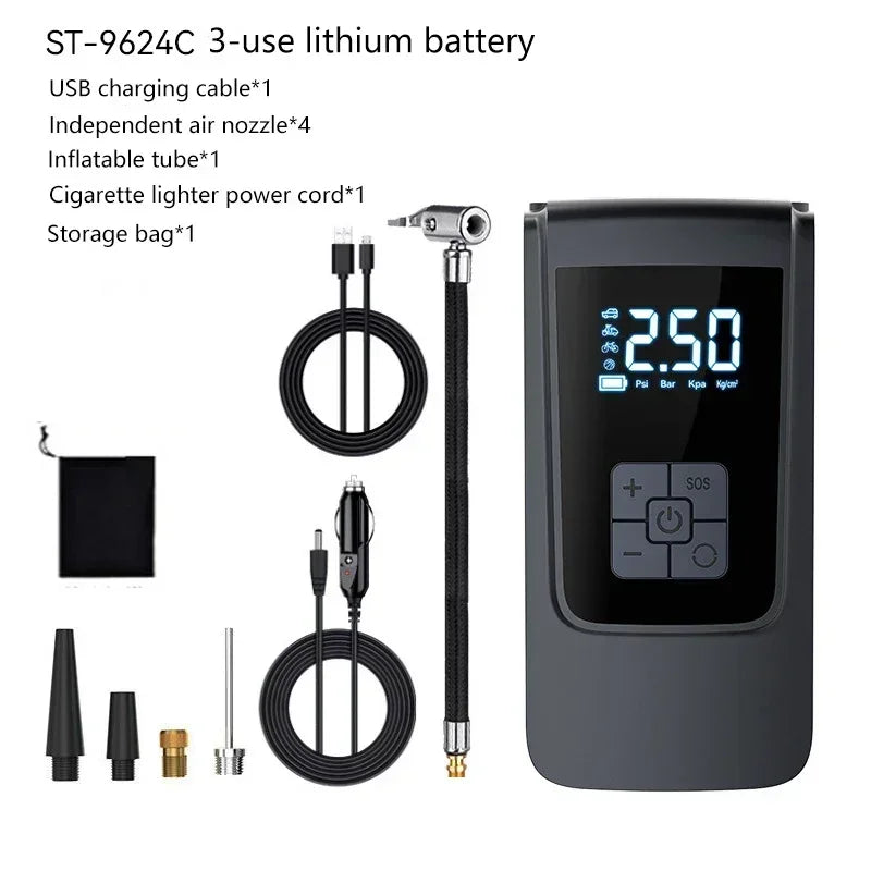 Bomba de aire inalámbrica para coche, compresor de aire portátil, inflador de neumáticos eléctrico con pantalla Digital LCD para coche, motocicletas, pelota de bicicleta