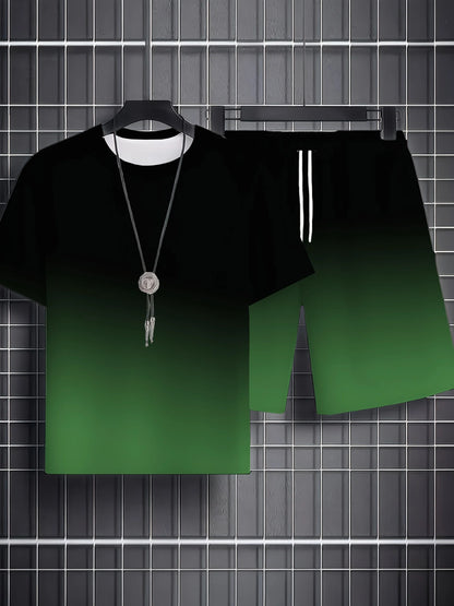 Conjunto de Verano para Hombre, Camiseta de Manga Corta y Pantalones Cortos, Estilo Deportivo, Ligero, Cuello Redondo, Transpirable, Conjunto de Dos Piezas