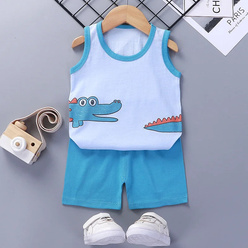 Conjuntos para niños, ropa para niños, chaleco para niños y niñas, traje de verano, ropa para niños, camisetas de algodón para bebés, pantalones cortos, camiseta sin mangas