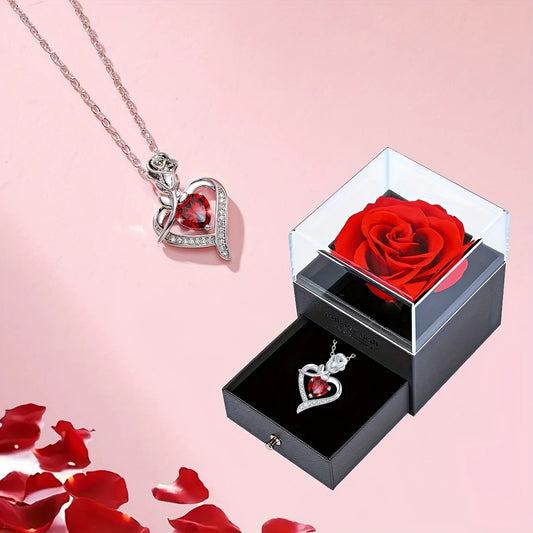 Collar de corazón de circón rojo de lujo con caja de regalo rosa para novia, cumpleaños, Navidad, regalo de San Valentín, accesorios románticos 2023