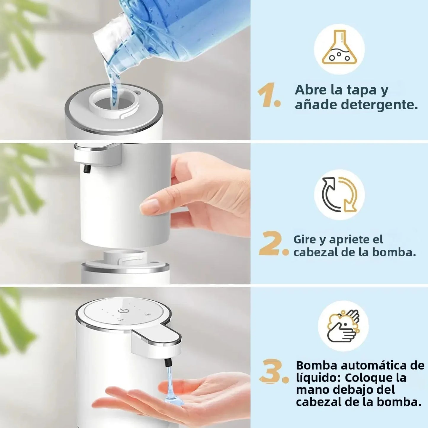 Dispensador automático de jabón líquido/Foma, dispensador eléctrico sin contacto, recargable por USB con sensor infrarrojo para baño, cocina