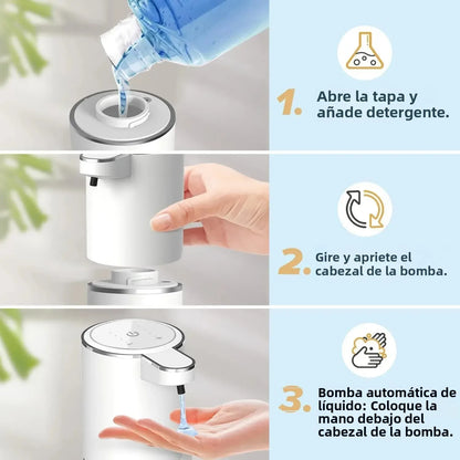 Dispensador automático de jabón líquido/Foma, dispensador eléctrico sin contacto, recargable por USB con sensor infrarrojo para baño, cocina